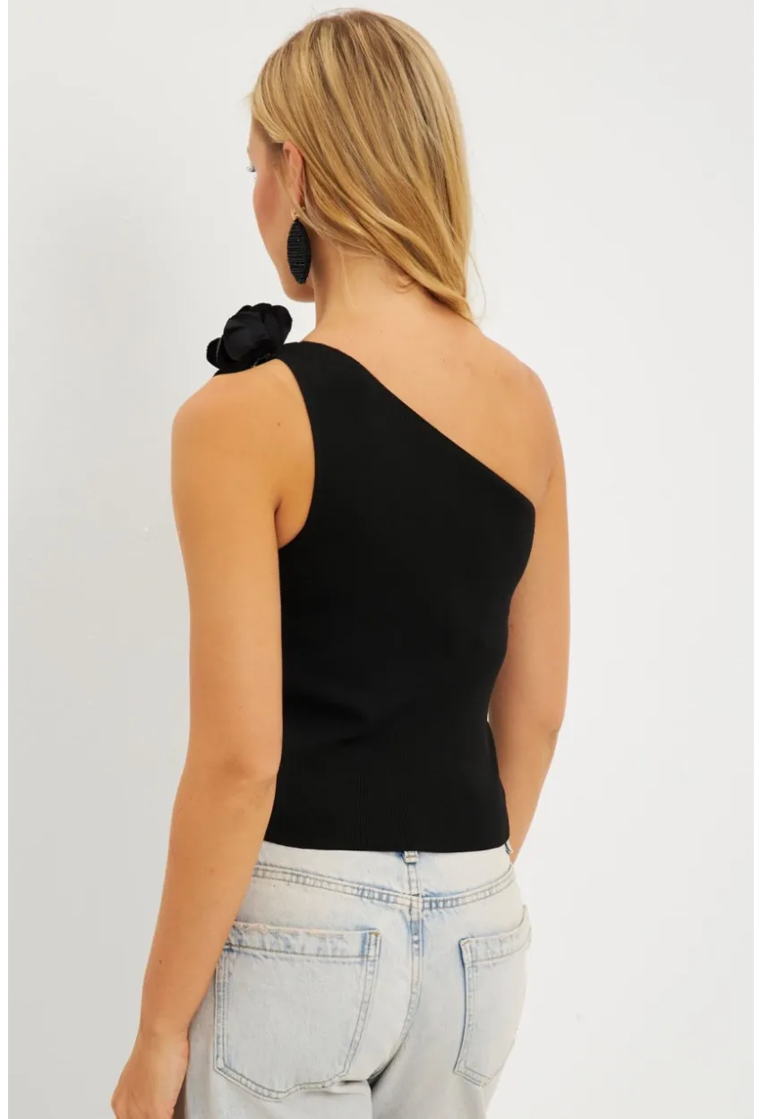 Kadın Siyah Gül Aksesuarlı Triko Bluz ET02