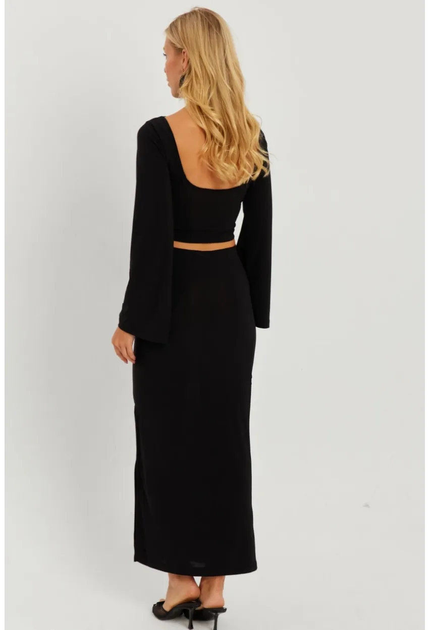 Kadın Siyah Halka Detaylı Sırtı Açık Etek Takım HO051