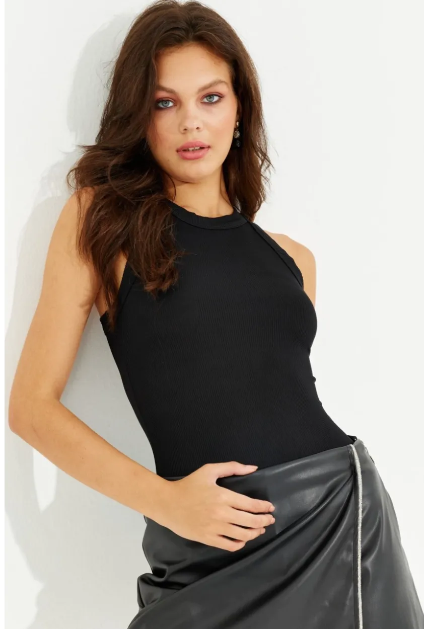 Kadın Siyah Halter Yaka Bluz LPP1233