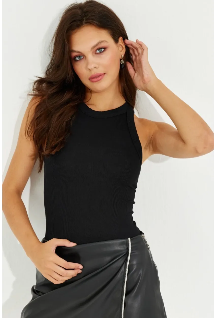 Kadın Siyah Halter Yaka Bluz LPP1233