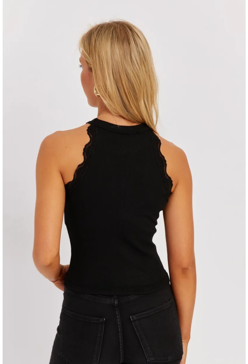 Kadın Siyah Halter Yaka Dantelli Bluz MK04