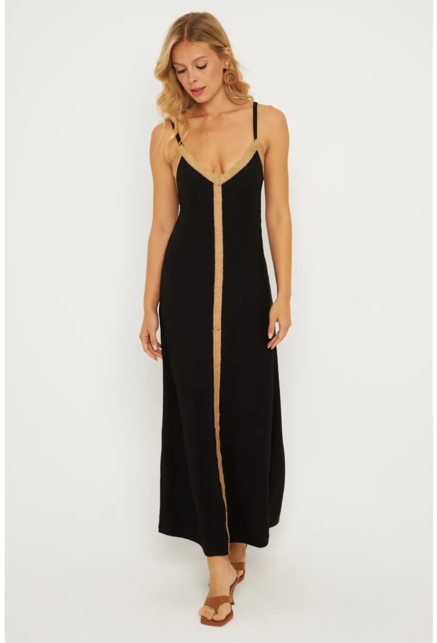 Kadın Siyah Hasır Detaylı Bürümcük Midi Elbise EY2839