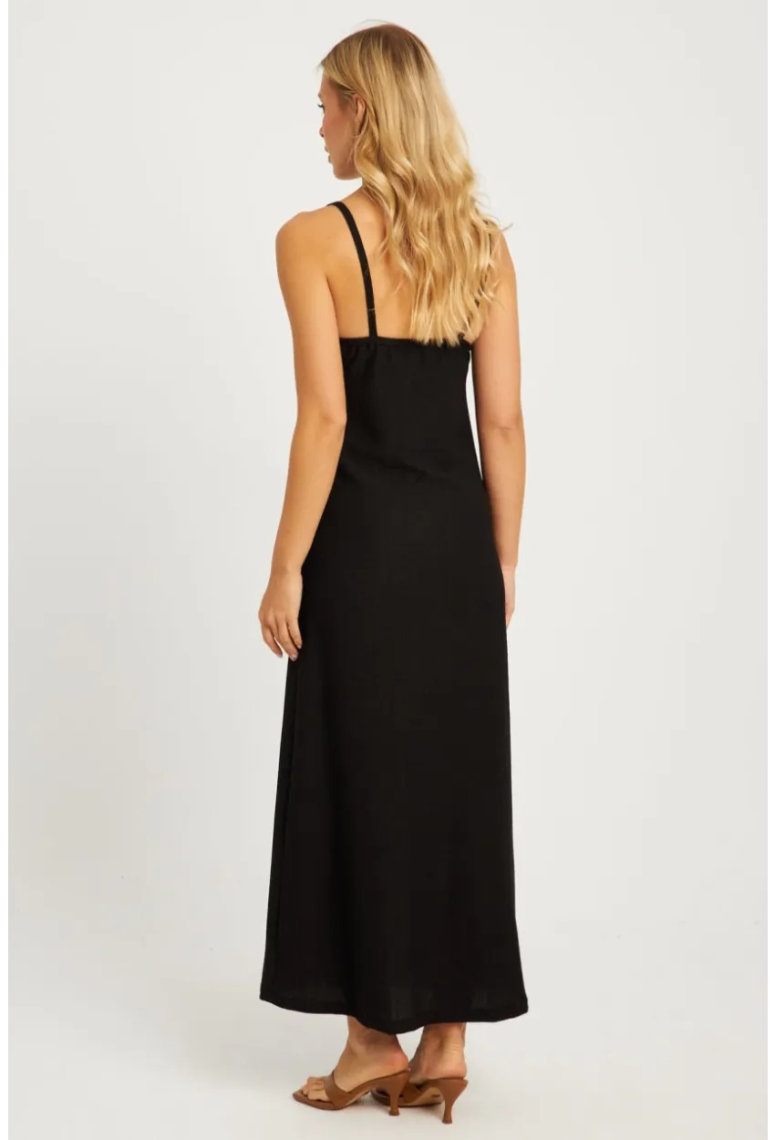 Kadın Siyah Hasır Detaylı Bürümcük Midi Elbise EY2839