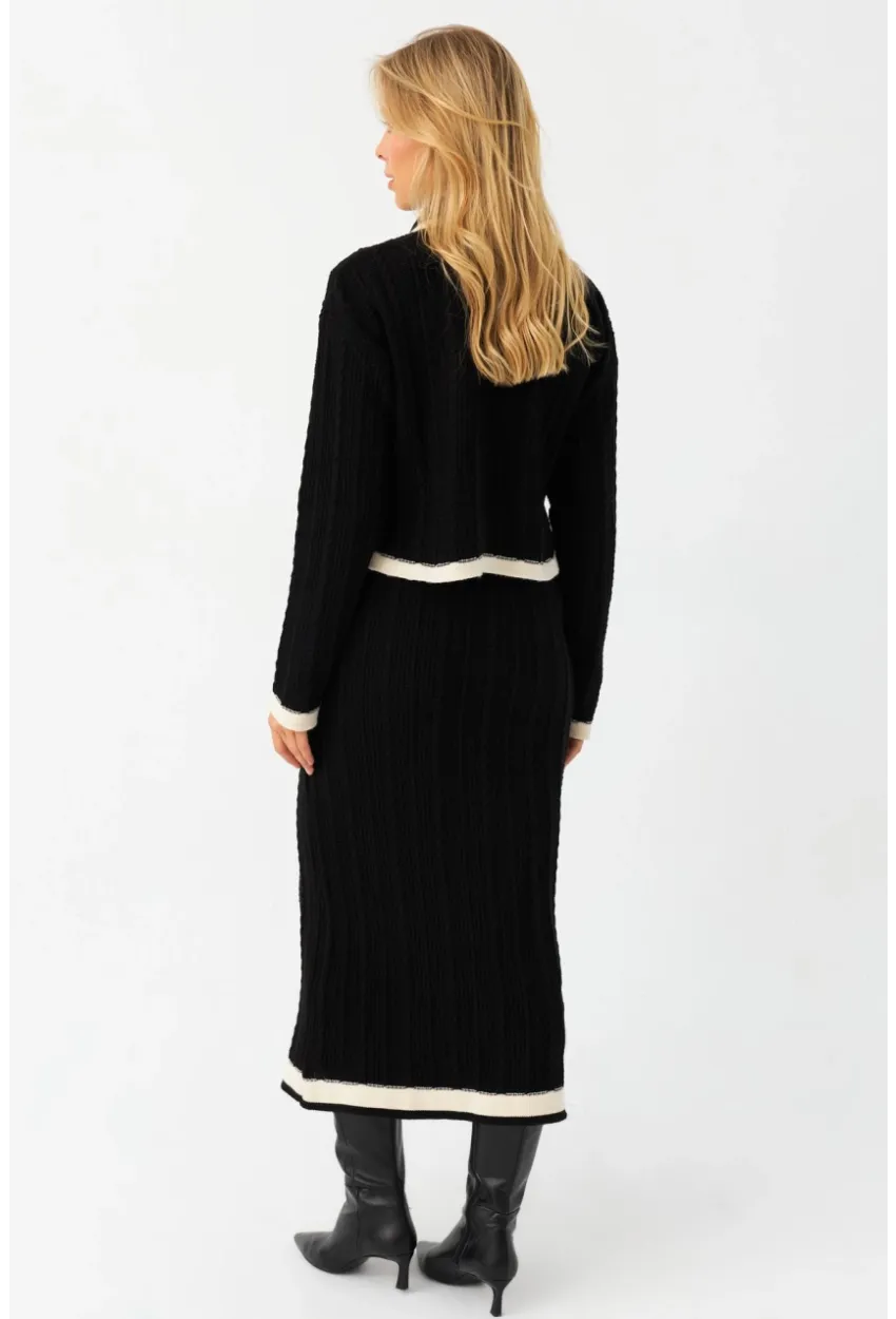 Kadın Siyah İkili Alt Üst Triko Takım NUV34