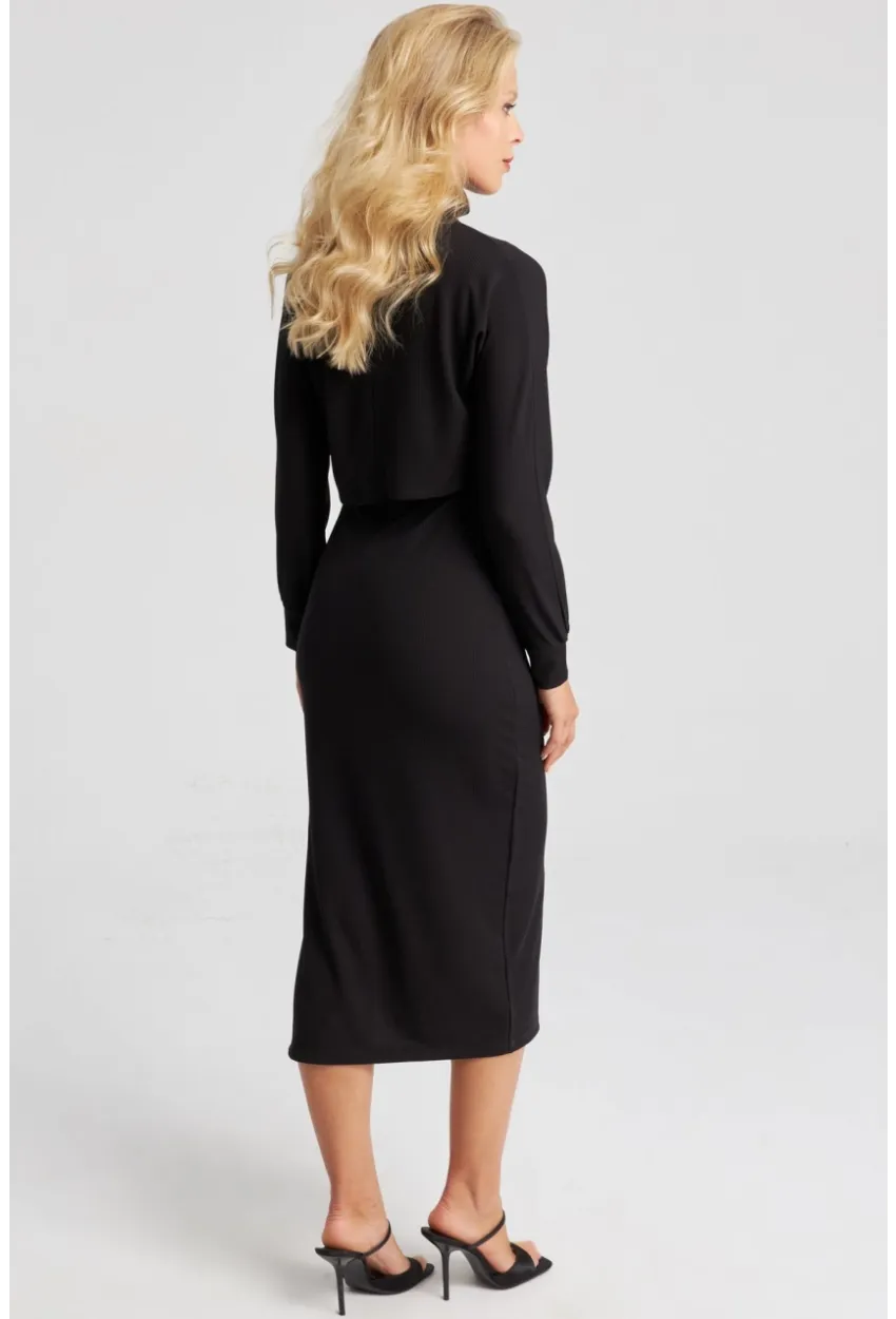 Kadın Siyah İkili Bolerolu Midi Elbise KED133