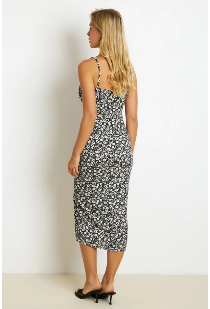 Kadın Siyah İnce Askılı Midi Elbise MON125