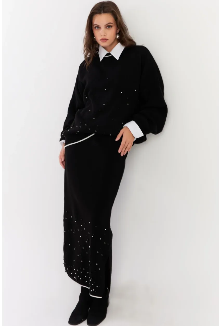 Kadın Siyah İncili Alt Üst Etek Takım YİL554