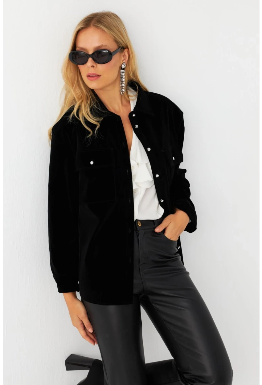 Kadın Siyah Kadife Gömlek CAR1074