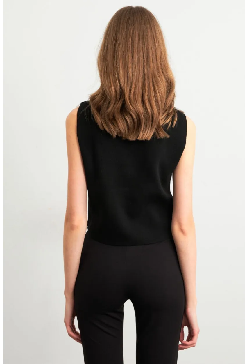 Kadın Siyah Kalp Düğmeli Triko Bluz SF2560