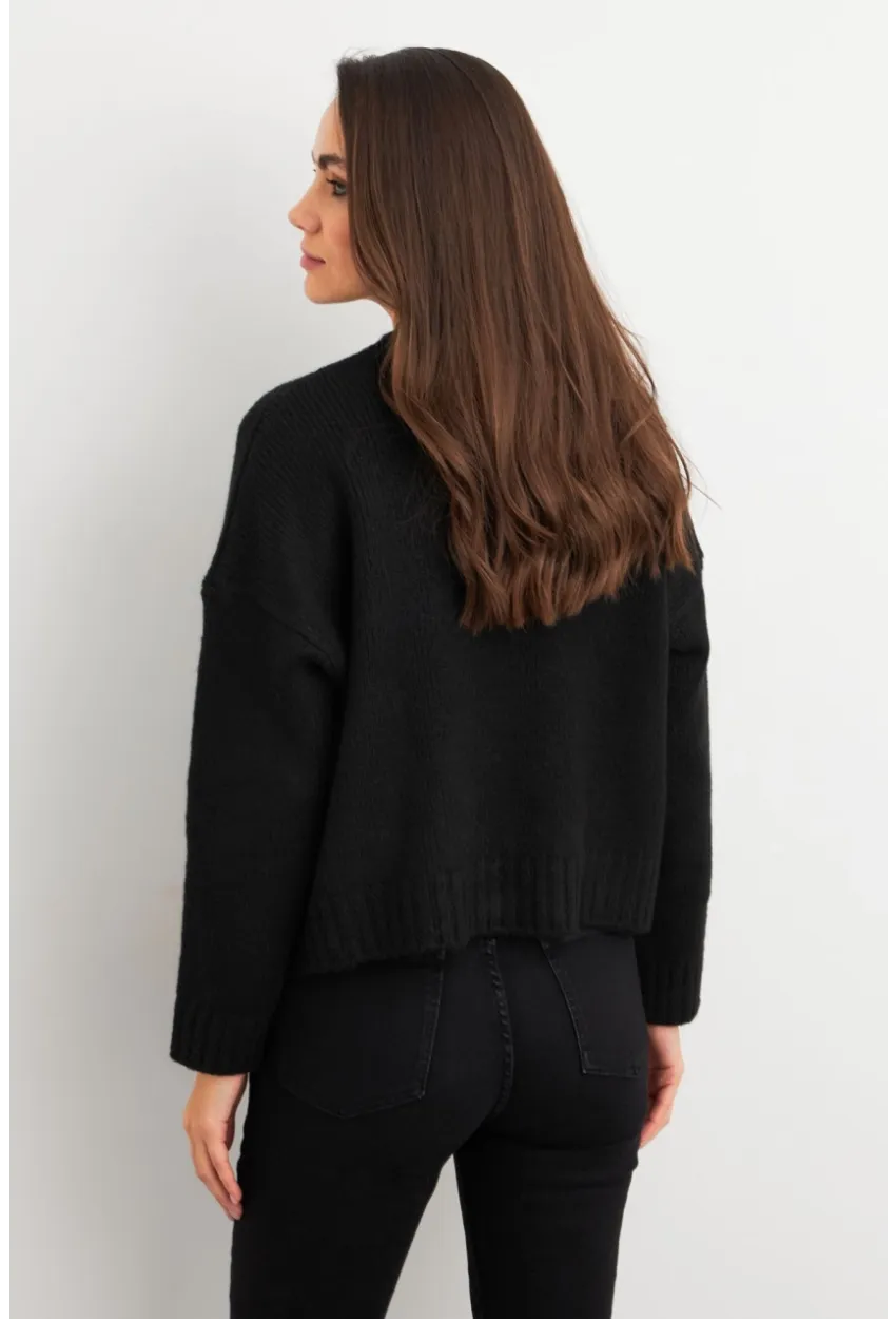 Kadın Siyah Kalp Pencereli Kazak TEM101