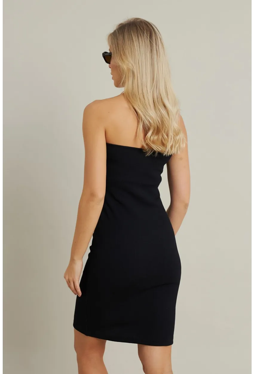 Kadın Siyah Kalp Yaka Kaşkorse Mini Elbise TF45