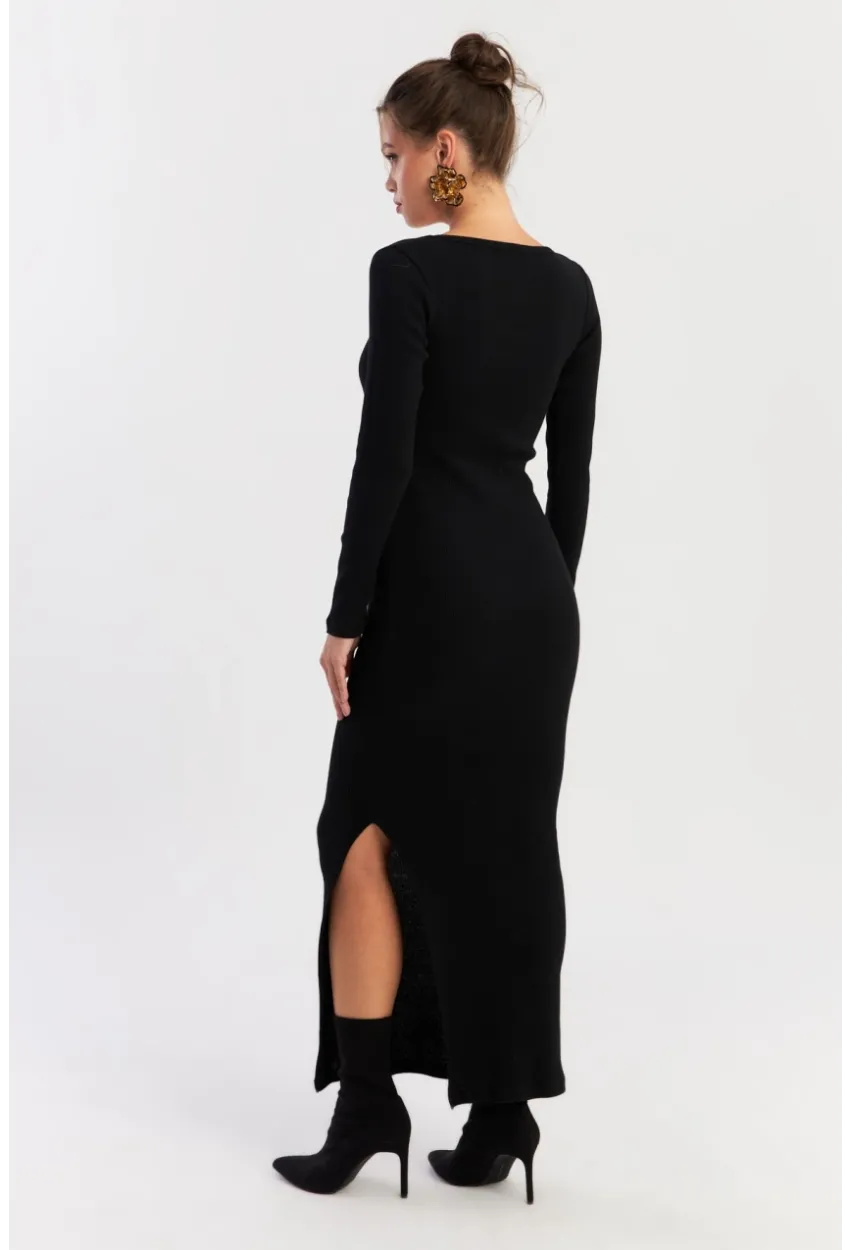 Kadın Siyah Kare Yaka Maxi Elbise XL2211