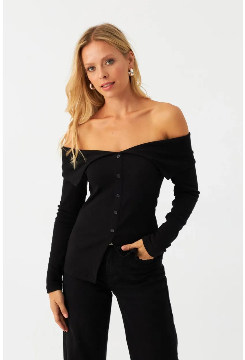 Kadın Siyah Kaşkorse Bluz RLO3032-9