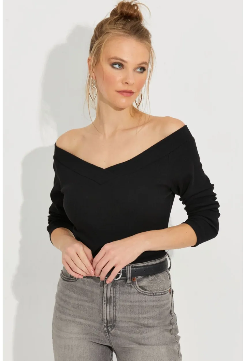 Kadın Siyah Kaşkorse Bluz Yİ2495