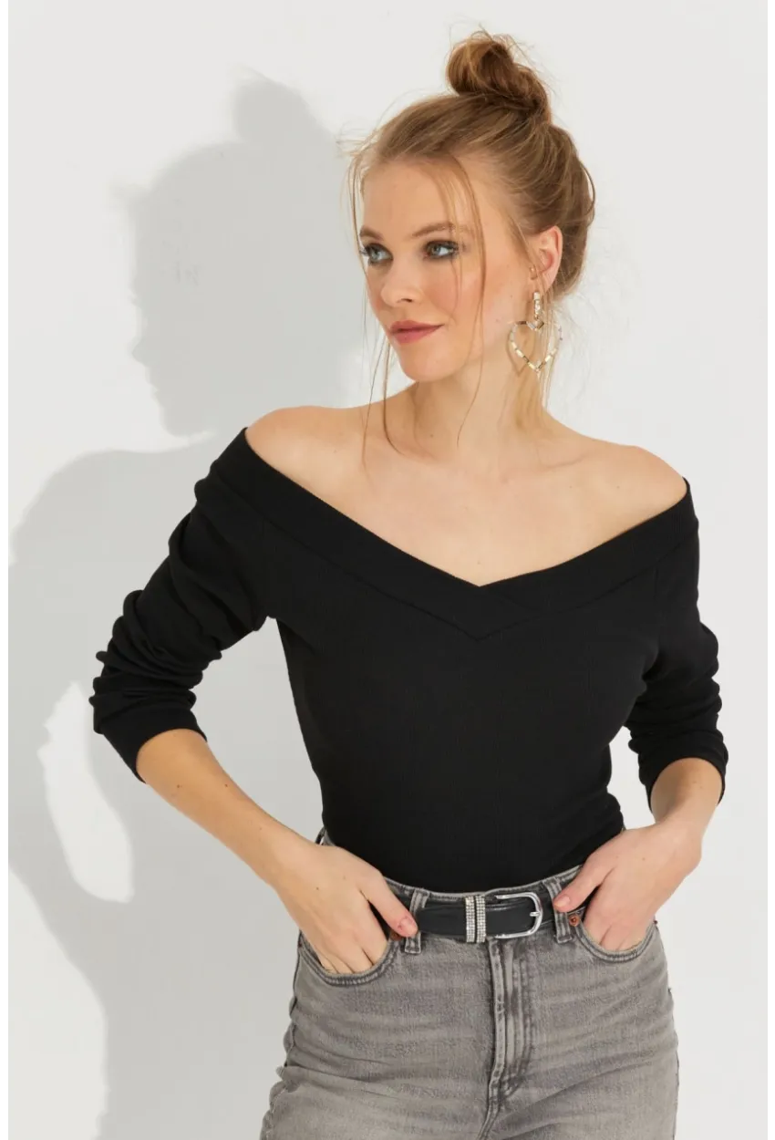 Kadın Siyah Kaşkorse Bluz Yİ2495