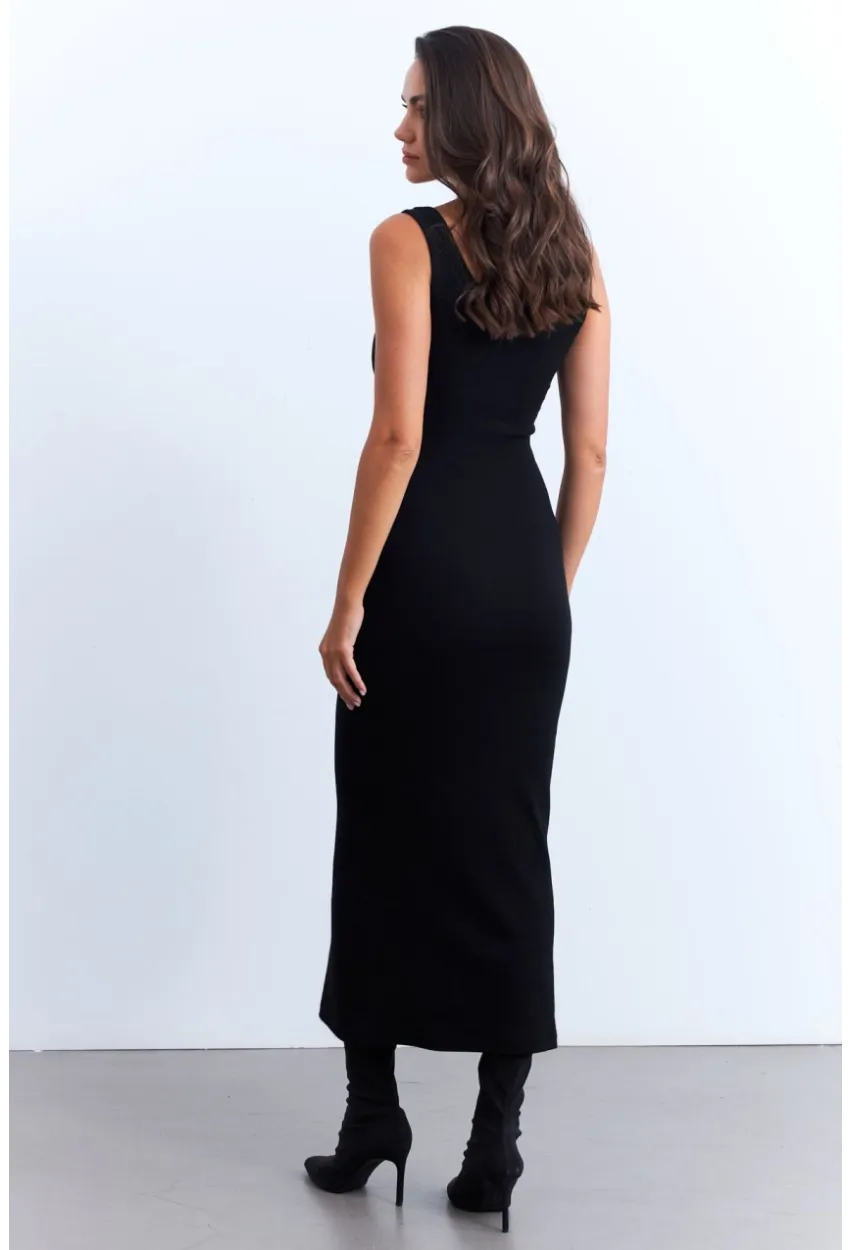 Kadın Siyah Kaşkorse Maxi Elbise MK64