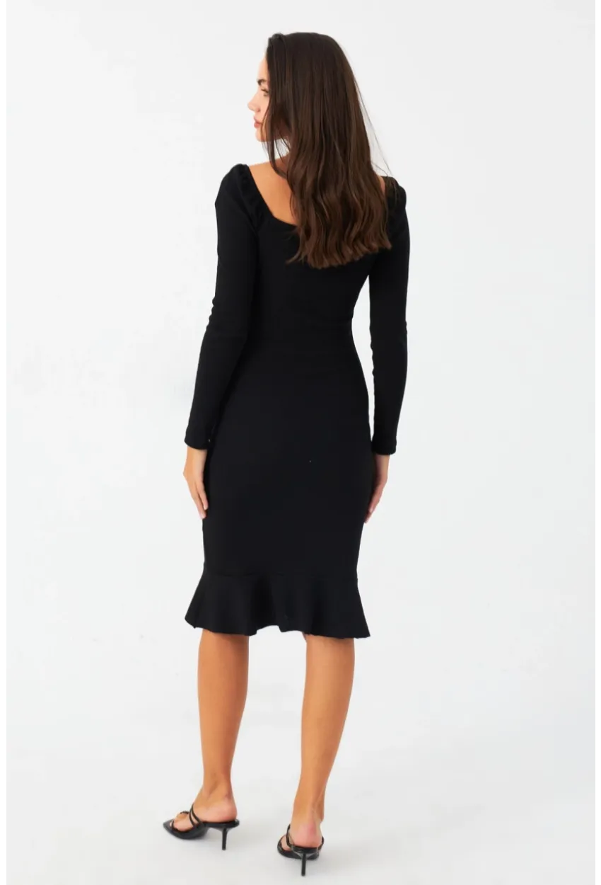Kadın Siyah Kaşkorse Midi Elbise EY2976