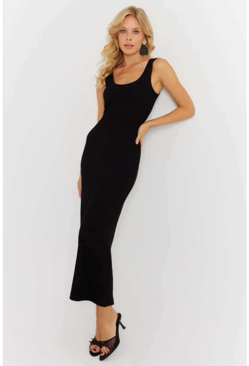 Kadın Siyah Kaşkorse Midi Elbise MK26