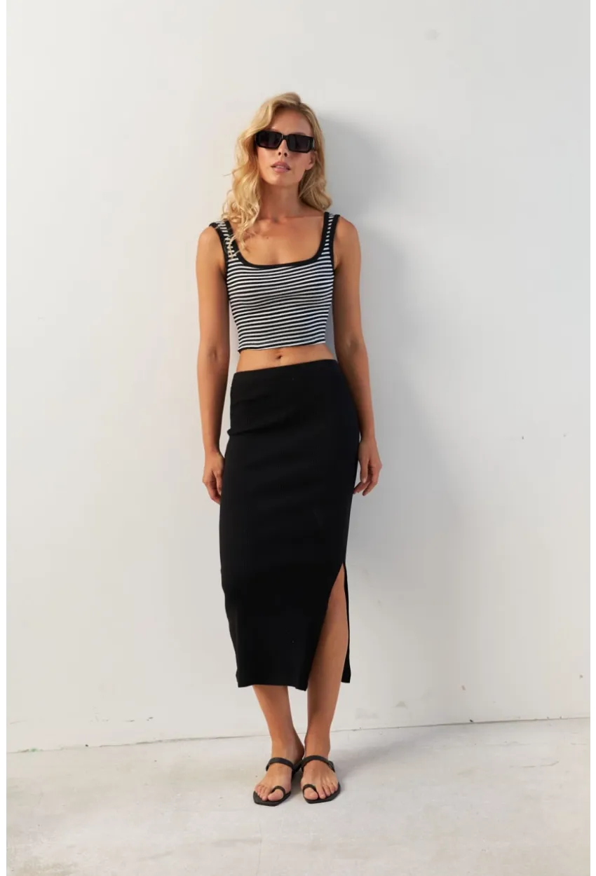 Kadın Siyah Kaşkorse Midi Etek XL2034