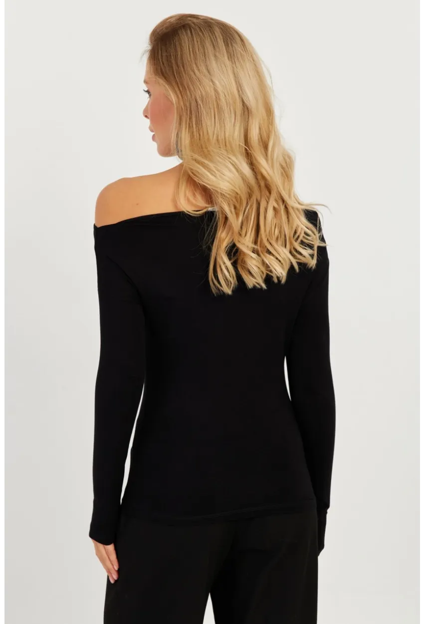 Kadın Siyah Kayık Yaka Bluz LPP1254