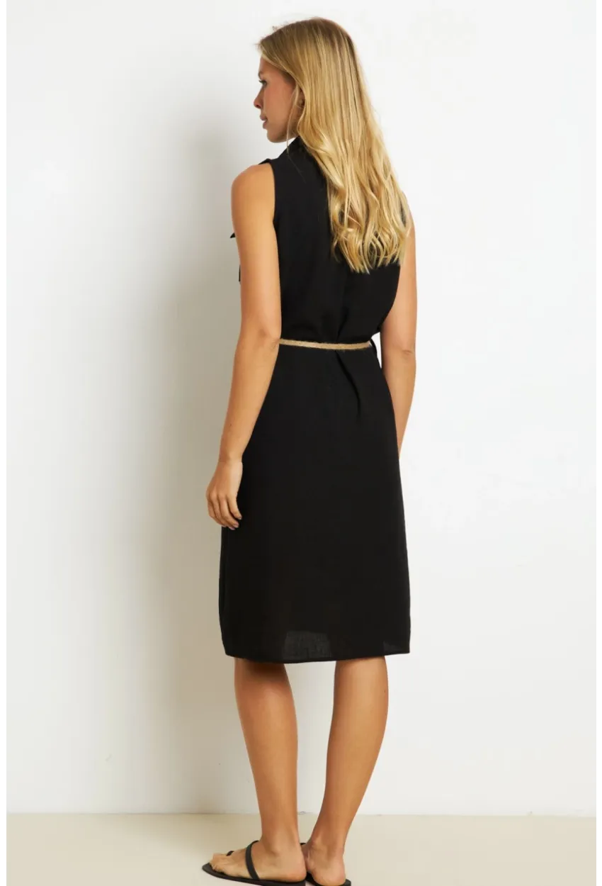 Kadın Siyah Kemerli Gömlek Midi Elbise SGT404