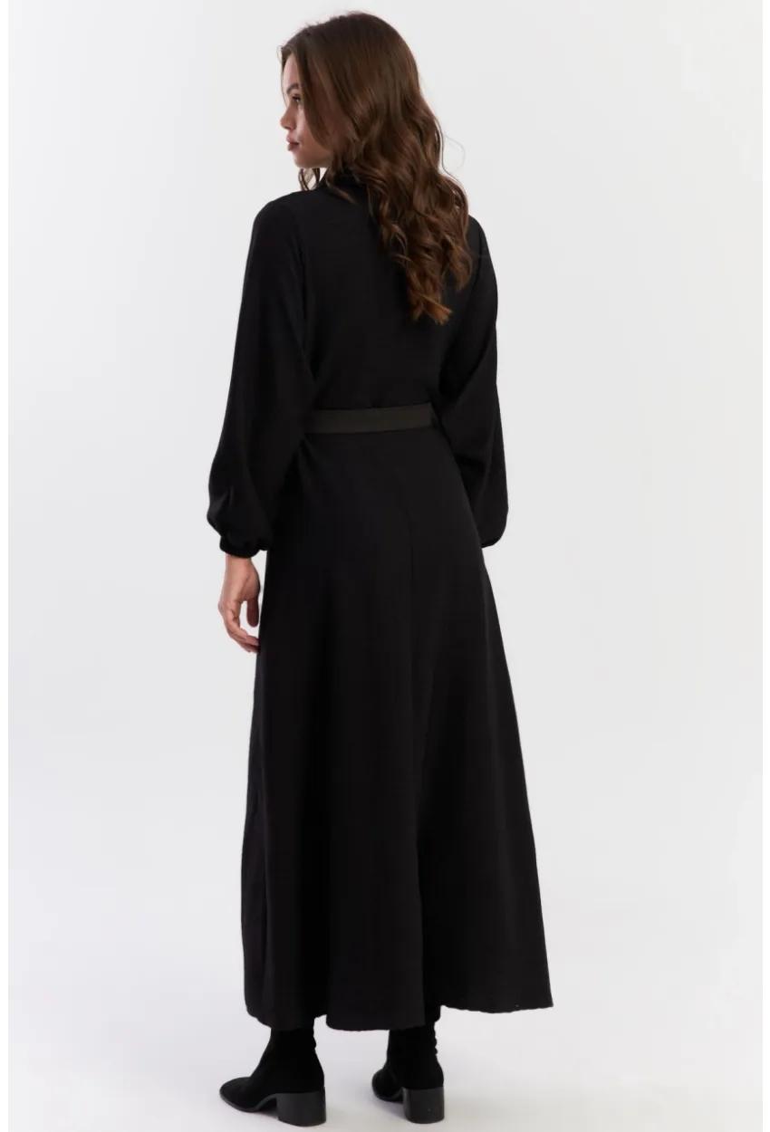 Kadın Siyah Kemerli İncili Maxi Elbise ALZ341