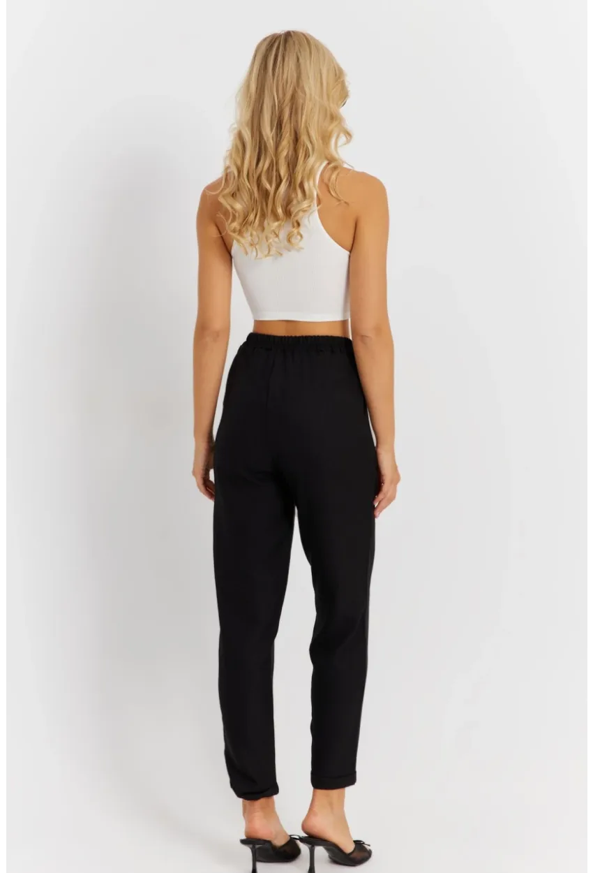 Kadın Siyah Keten Pantolon DMR340