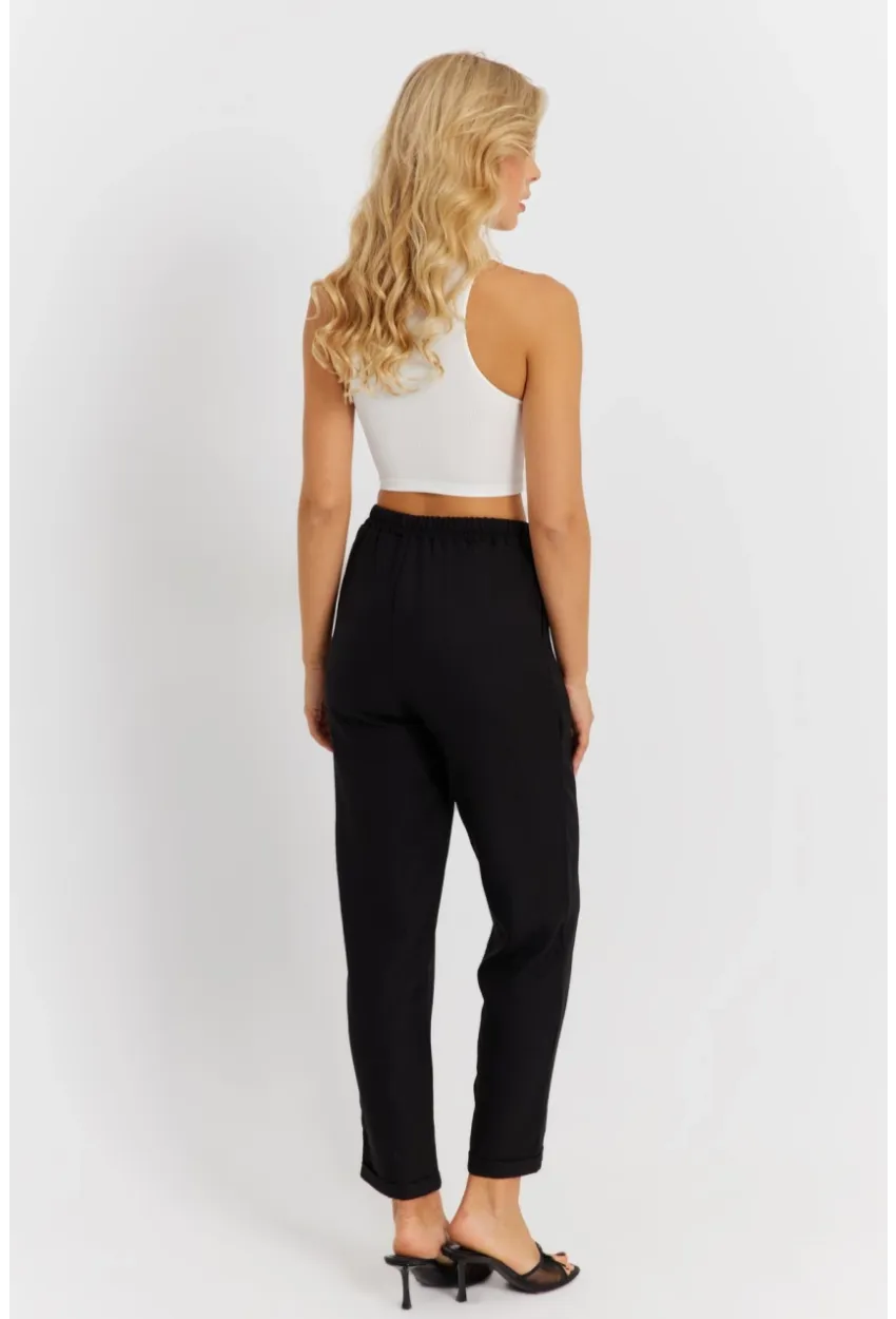 Kadın Siyah Keten Pantolon DMR340