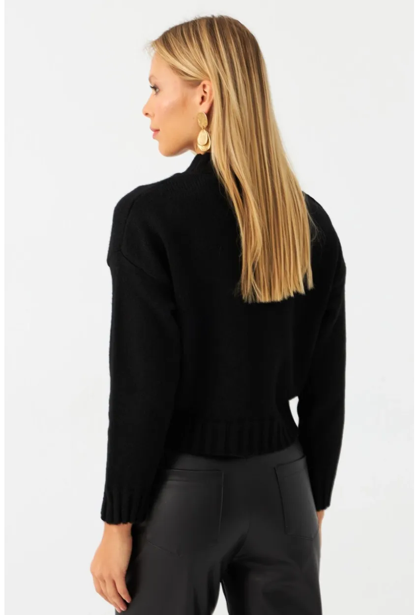 Kadın Siyah Kısa Triko Kazak YV301