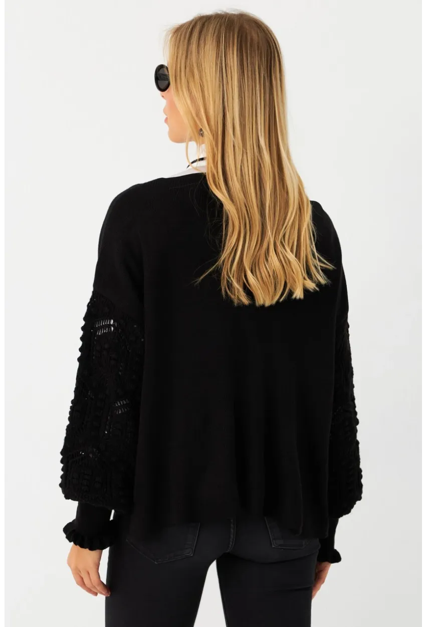 Kadın Siyah Kolları Örme Hırka MSE800