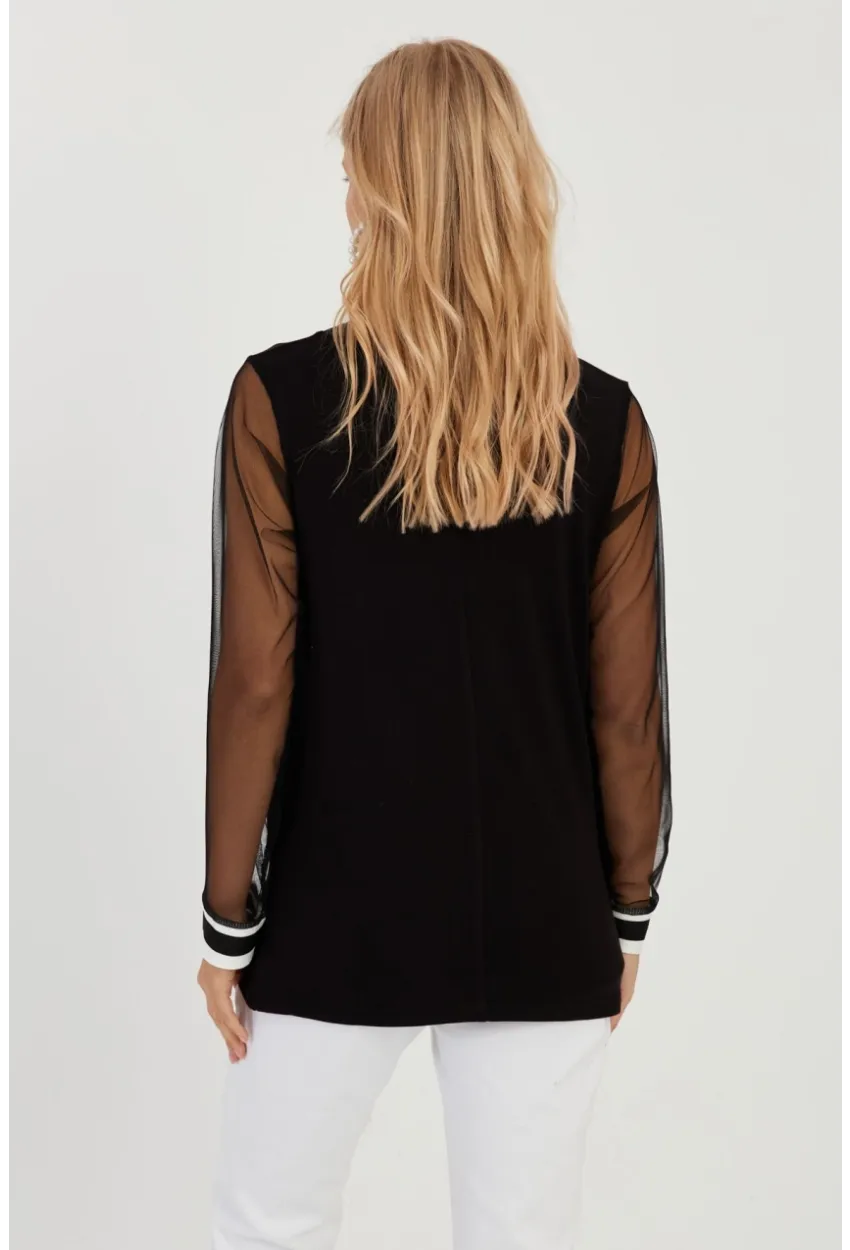 Kadın Siyah Kolları Tül Bluz ST832