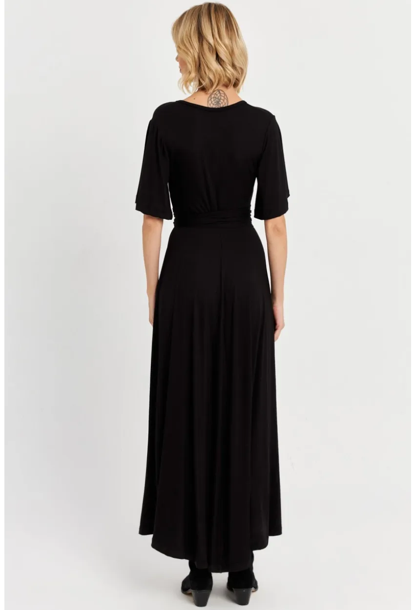 Kadın Siyah Kruvaze Bağlamalı Maxi Elbise EY3038