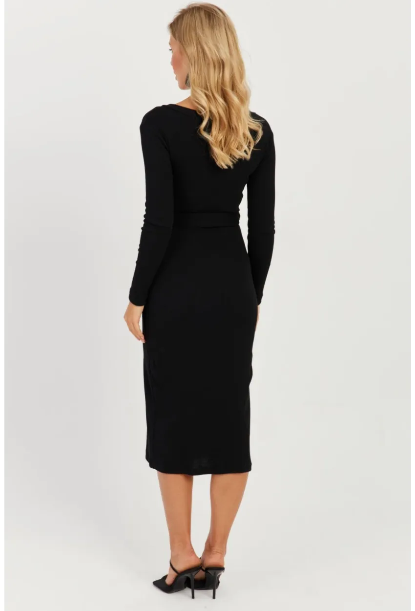Kadın Siyah Kruvaze Kaşkorse Midi Elbise EY2703