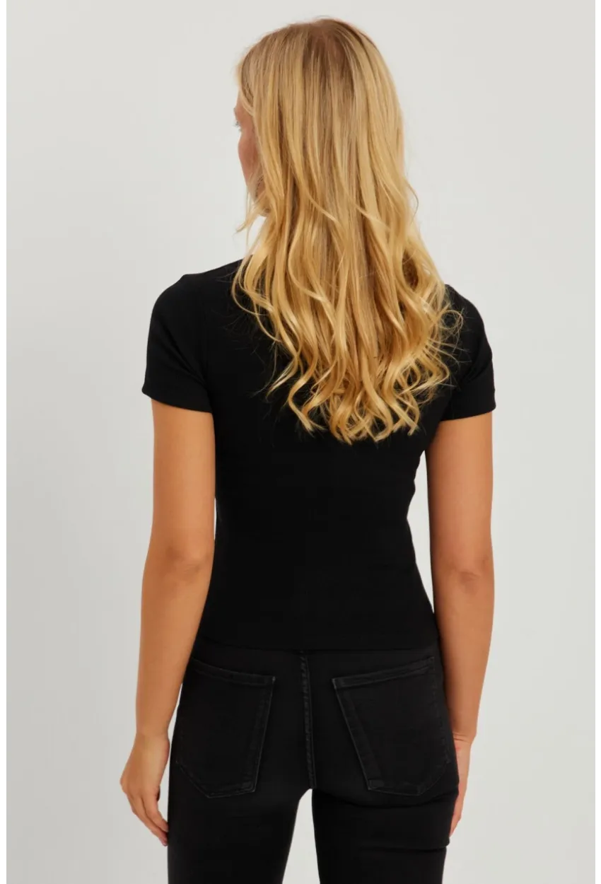 Kadın Siyah Kruvaze Kaşkorse Taşlı Bluz AYD306