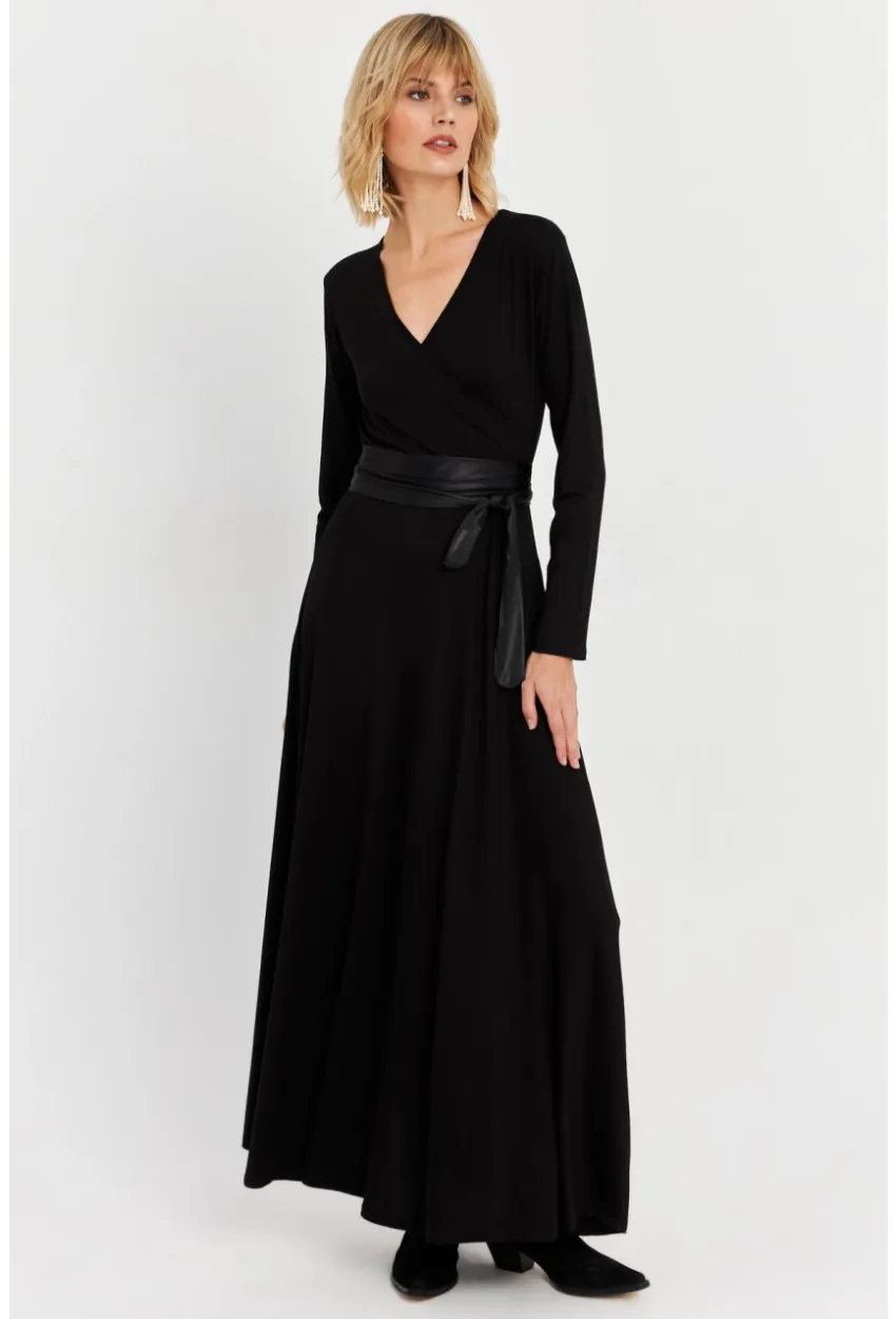 Kadın Siyah Kruvaze Maxi Elbise VTN3