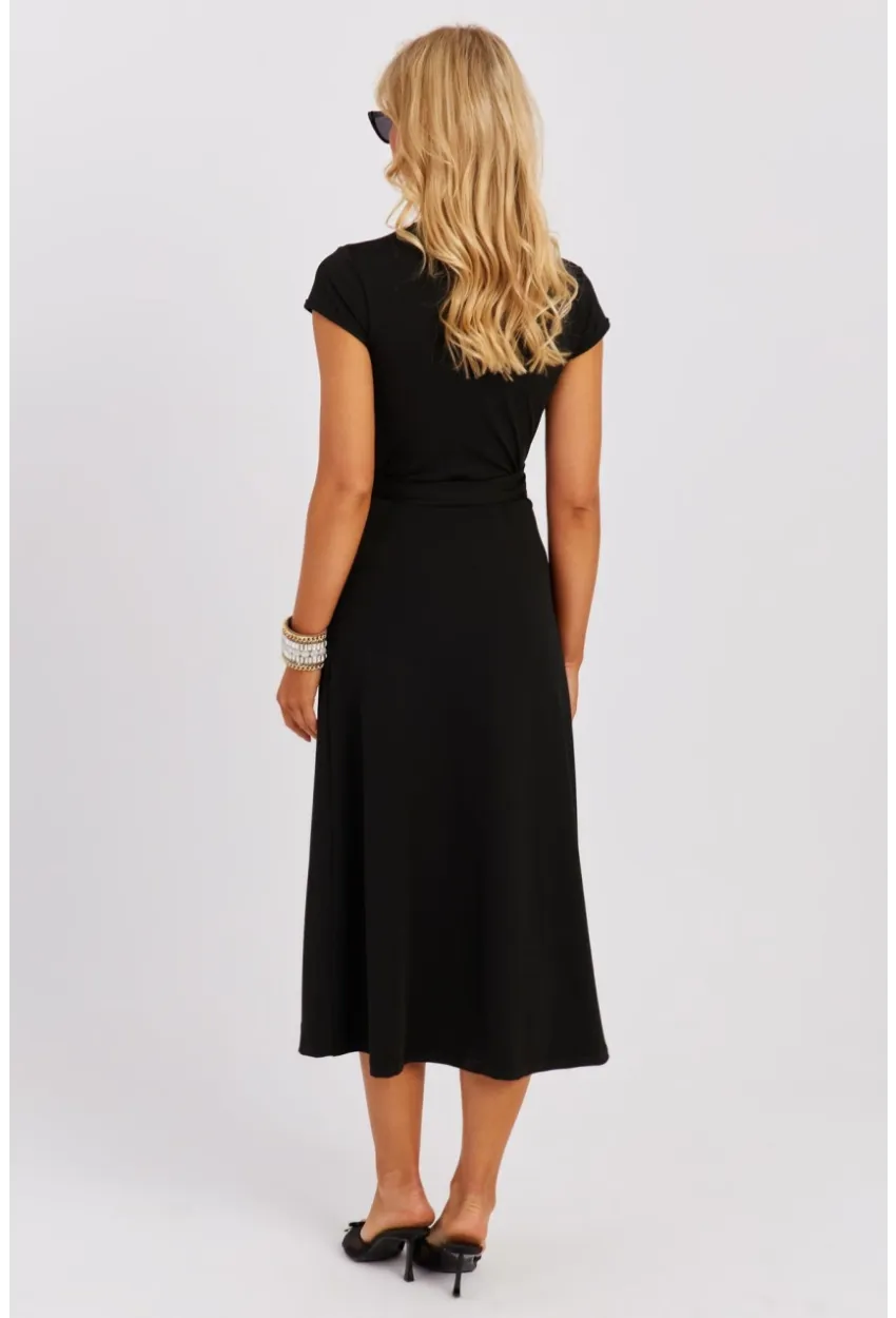 Kadın Siyah Kruvaze Midi Elbise EY2785