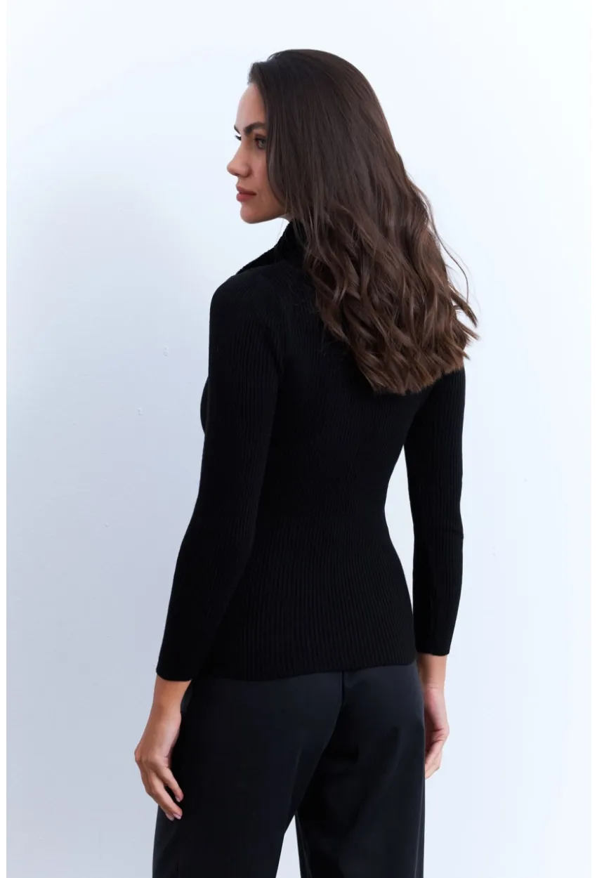 Kadın Siyah Kürk Yaka Bluz ELA115