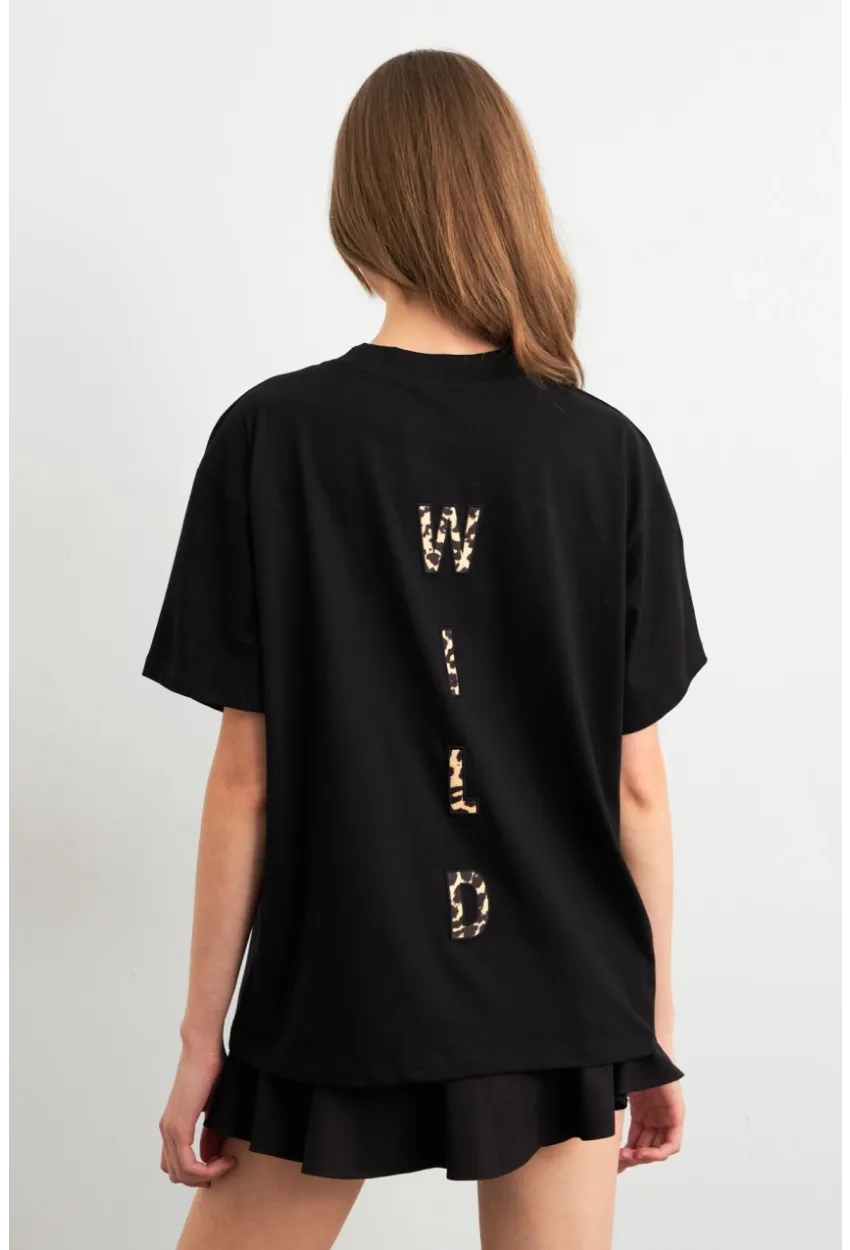 Kadın Siyah Leopar Baskılı T-Shirt RLO110