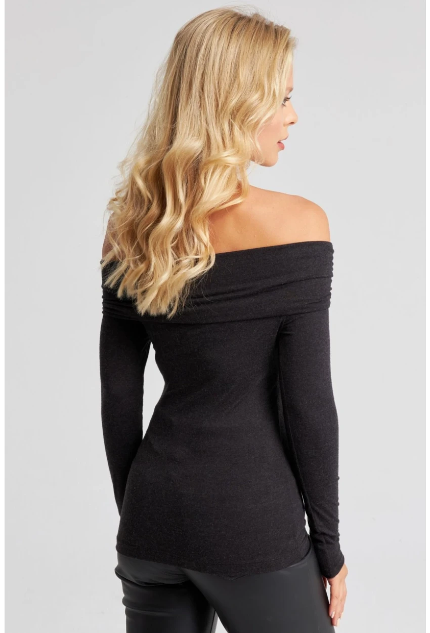 Kadın Siyah Madonna Yaka Halkalı Bluz EY2669