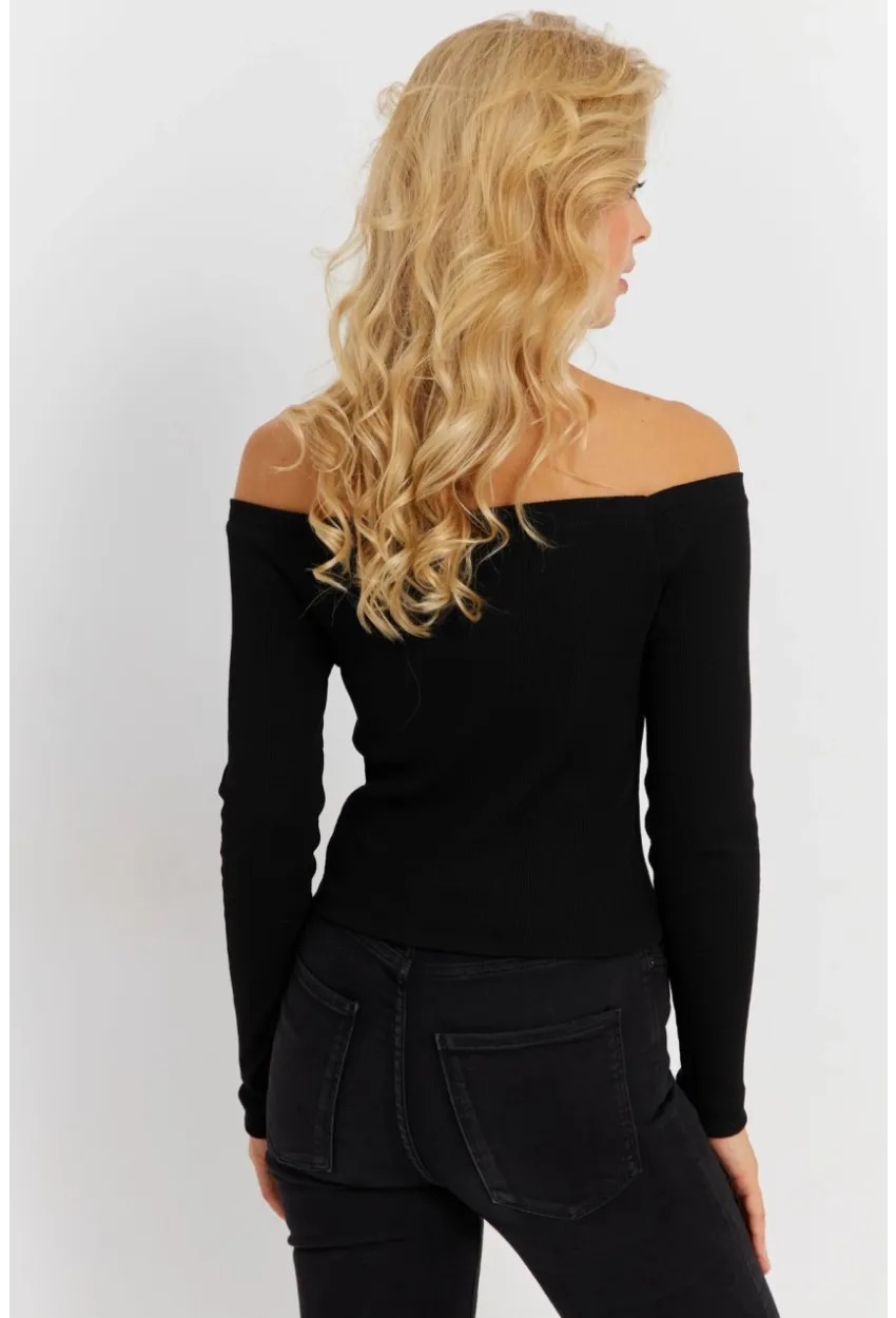 Kadın Siyah Madonna Yaka Kaşkorse Bluz EY2852