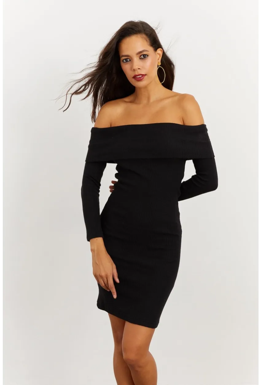 Kadın Siyah Madonna Yaka Kaşkorse Elbise CG272