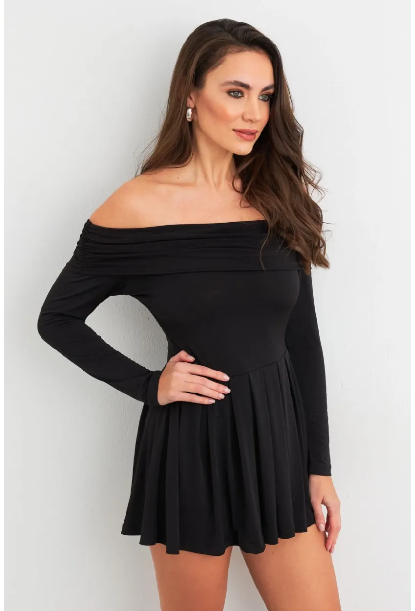 Kadın Siyah Madonna Yaka Midi Elbise MON1262