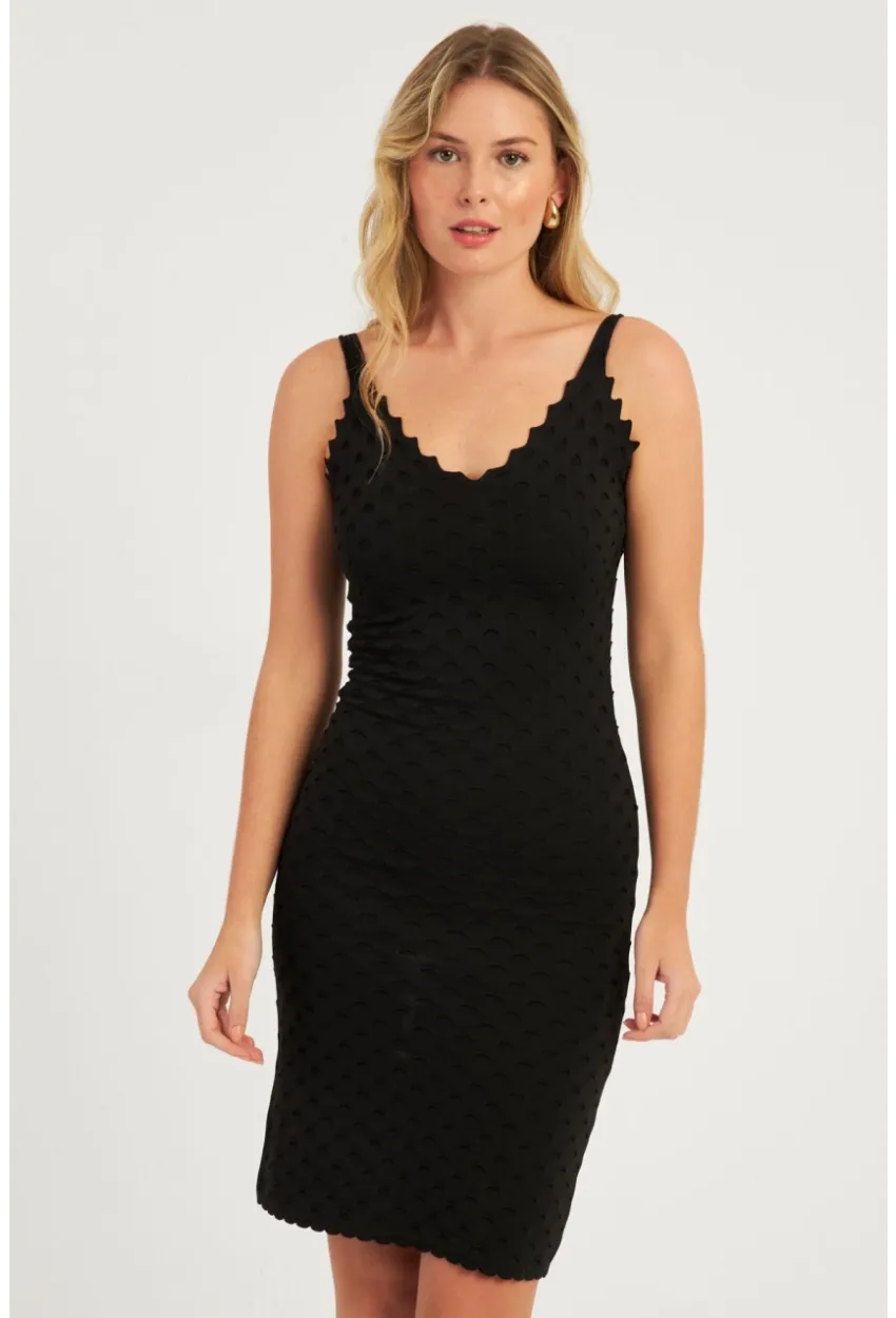 Kadın Siyah Merdiven Yaka Büzgülü Midi Elbise YZ3048