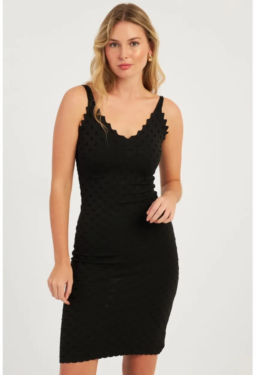 Kadın Siyah Merdiven Yaka Büzgülü Midi Elbise YZ3048