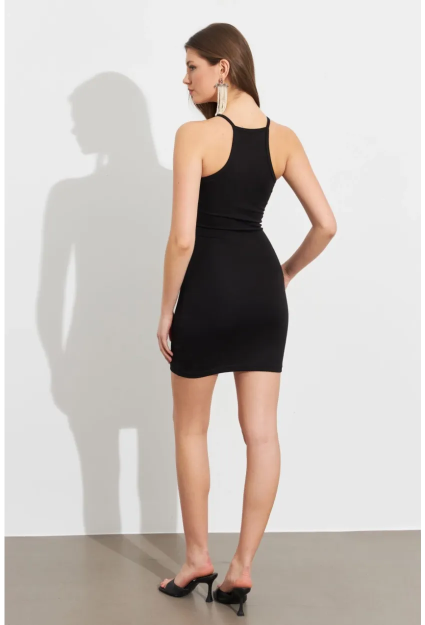 Kadın Siyah Midi Dar Elbise EV23