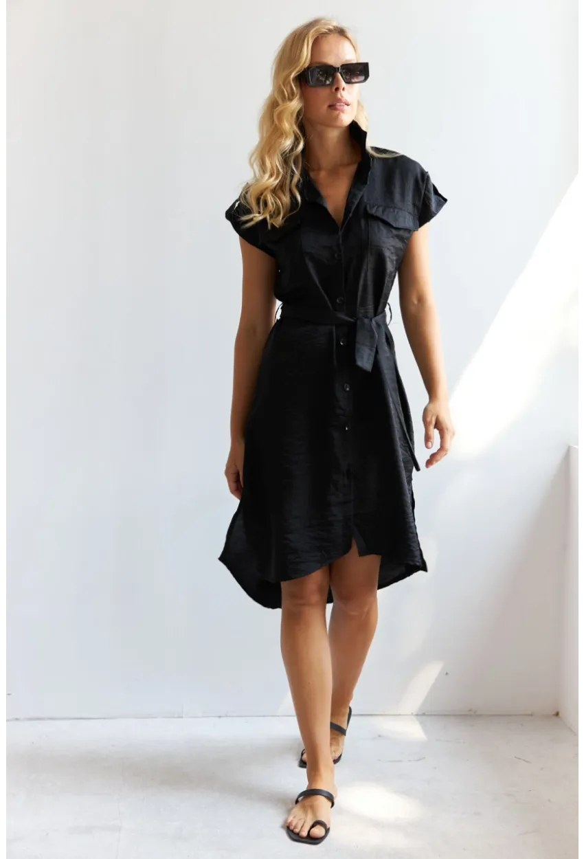 Kadın Siyah Midi Gömlek Elbise PP5509