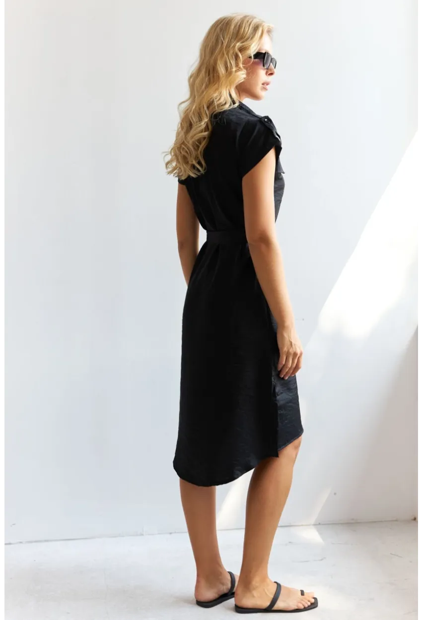 Kadın Siyah Midi Gömlek Elbise PP5509
