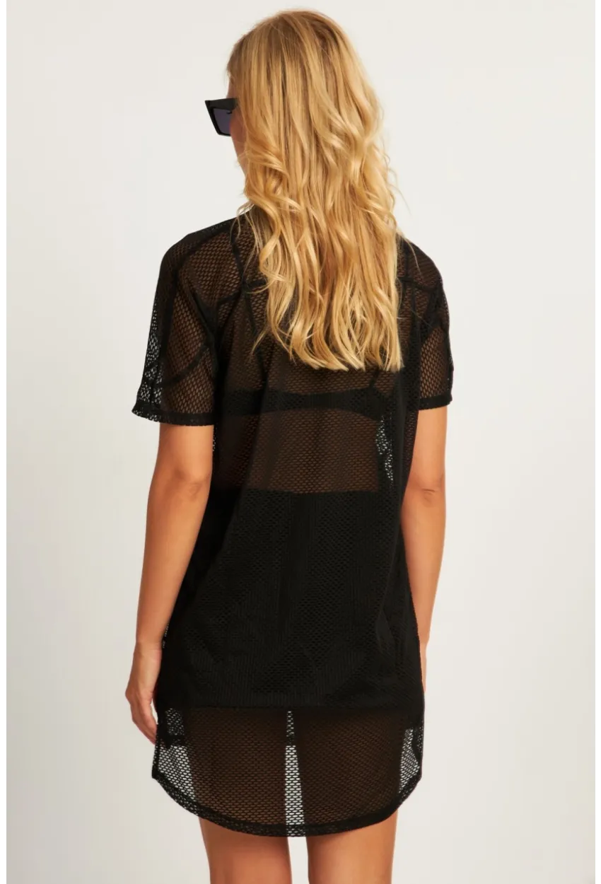 Kadın Siyah Mini File Baskılı Elbise TH1112