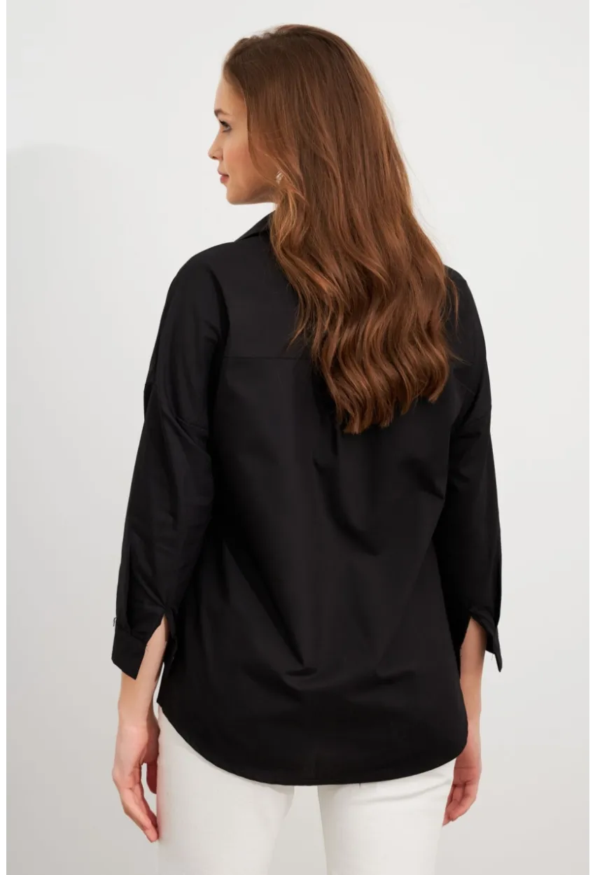 Kadın Siyah Nakışlı Gömlek DAF5017