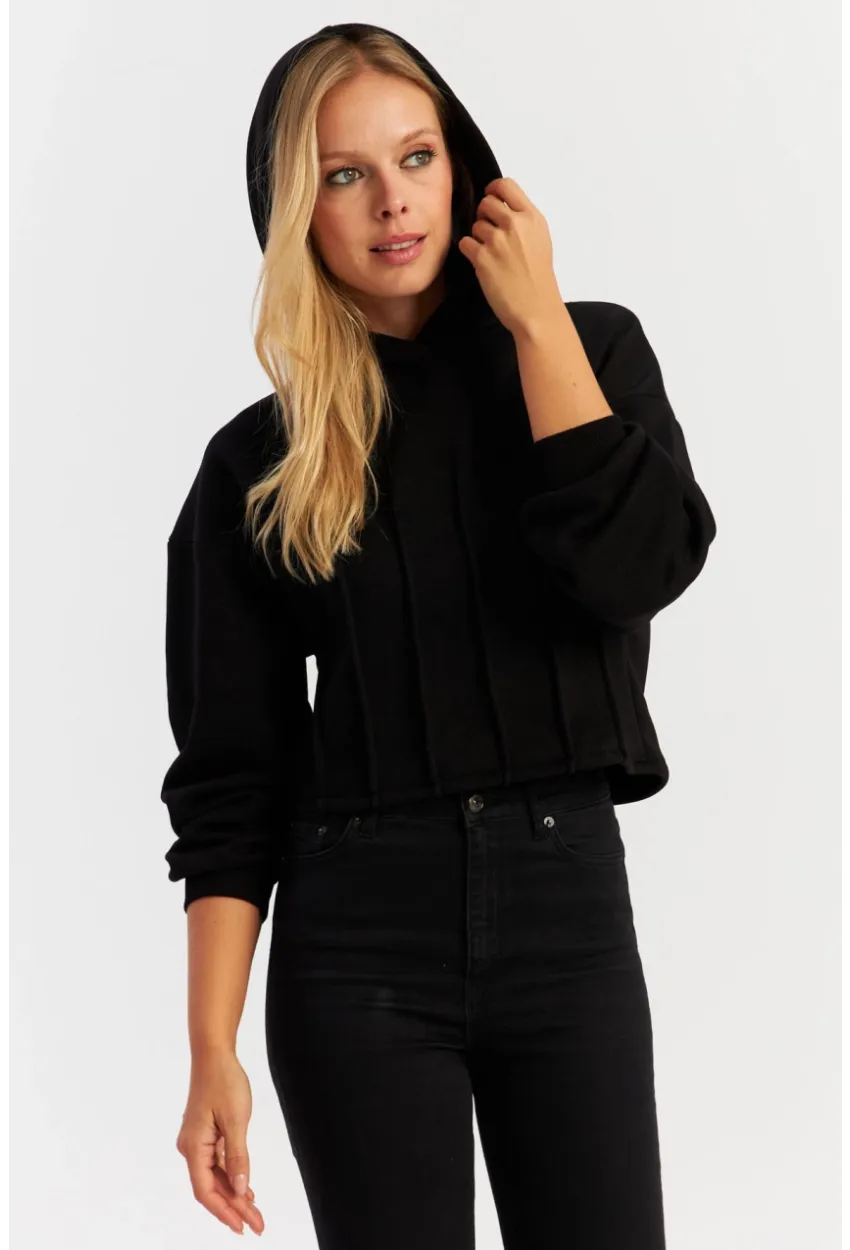 Kadın Siyah Nervüllü Üç İplik Sweatshirt TF13